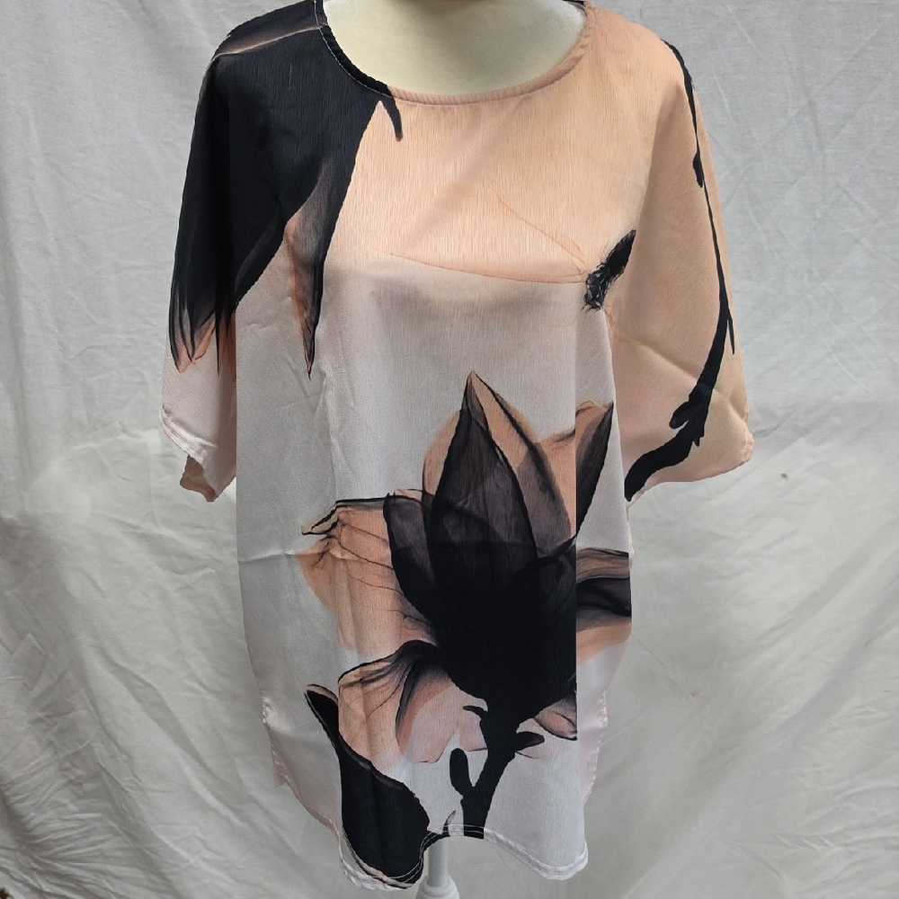 Floral Black and Peach Blouse